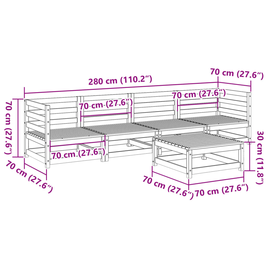 5 pcs conjunto de sofás de jardim pinho maciço castanho-mel