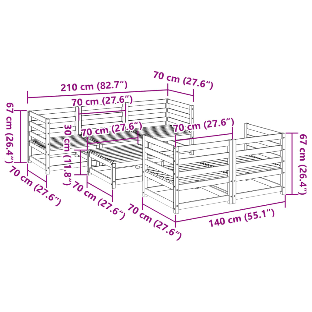 6 pcs conjunto de sofás de jardim madeira de pinho impregnada