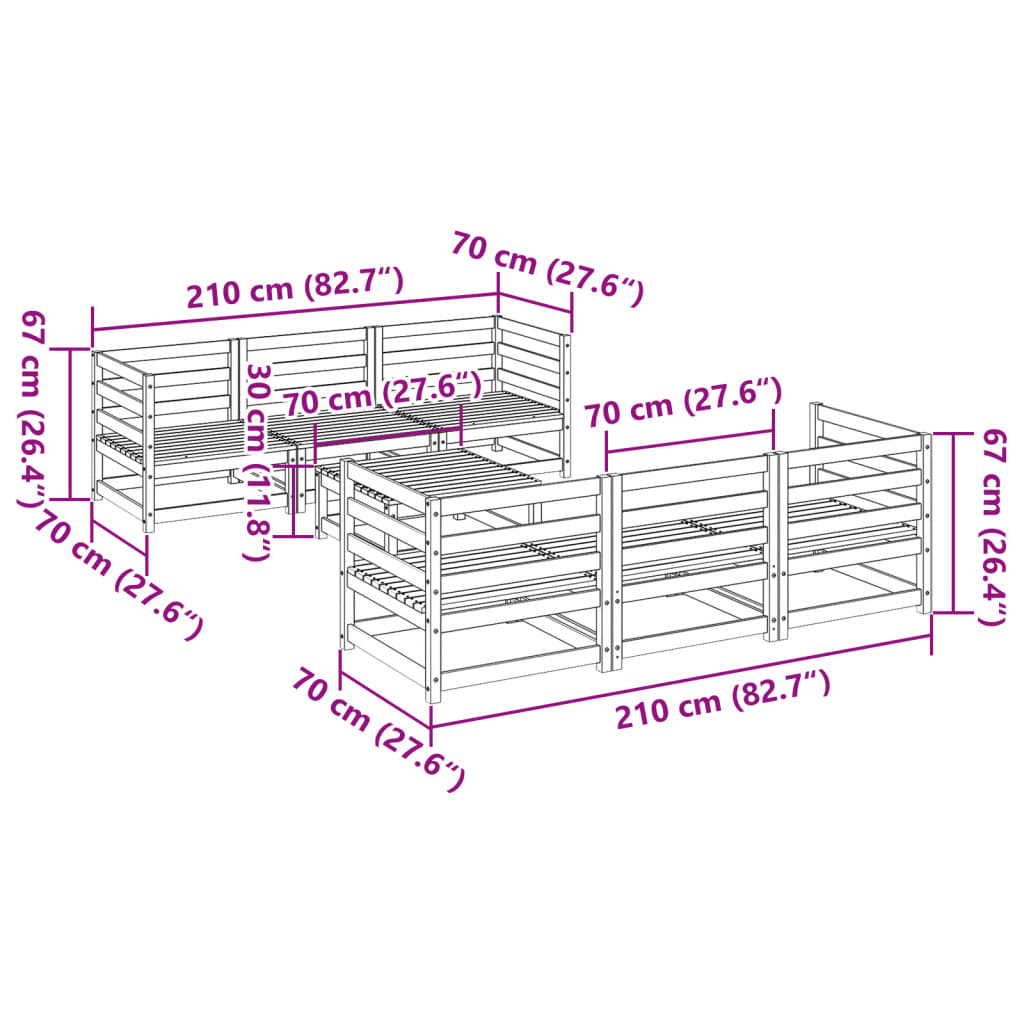 7 pcs conjunto de sofás para jardim madeira de pinho maciça