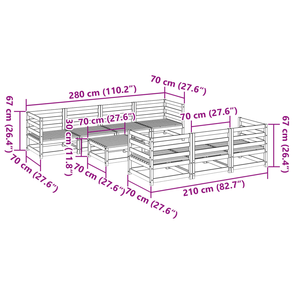 8 pcs conjunto sofás de jardim pinho maciço