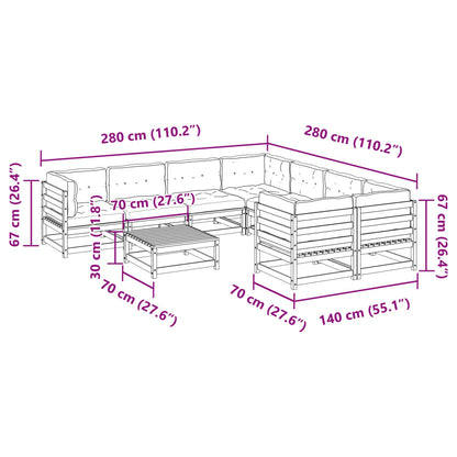 9 pcs conjunto sofás de jardim com almofadões pinho maciço