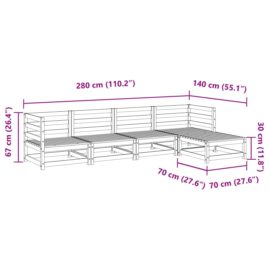 5 pcs conjunto de sofás para jardim madeira de pinho maciça