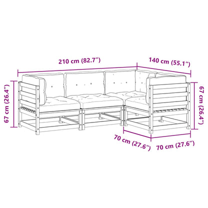 4 pcs conjunto de sofás p/ jardim com almofadões pinho maciço