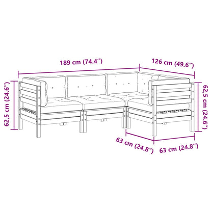 4pcs conj. sofás jardim c/ almofadões pinho maciço castanho mel