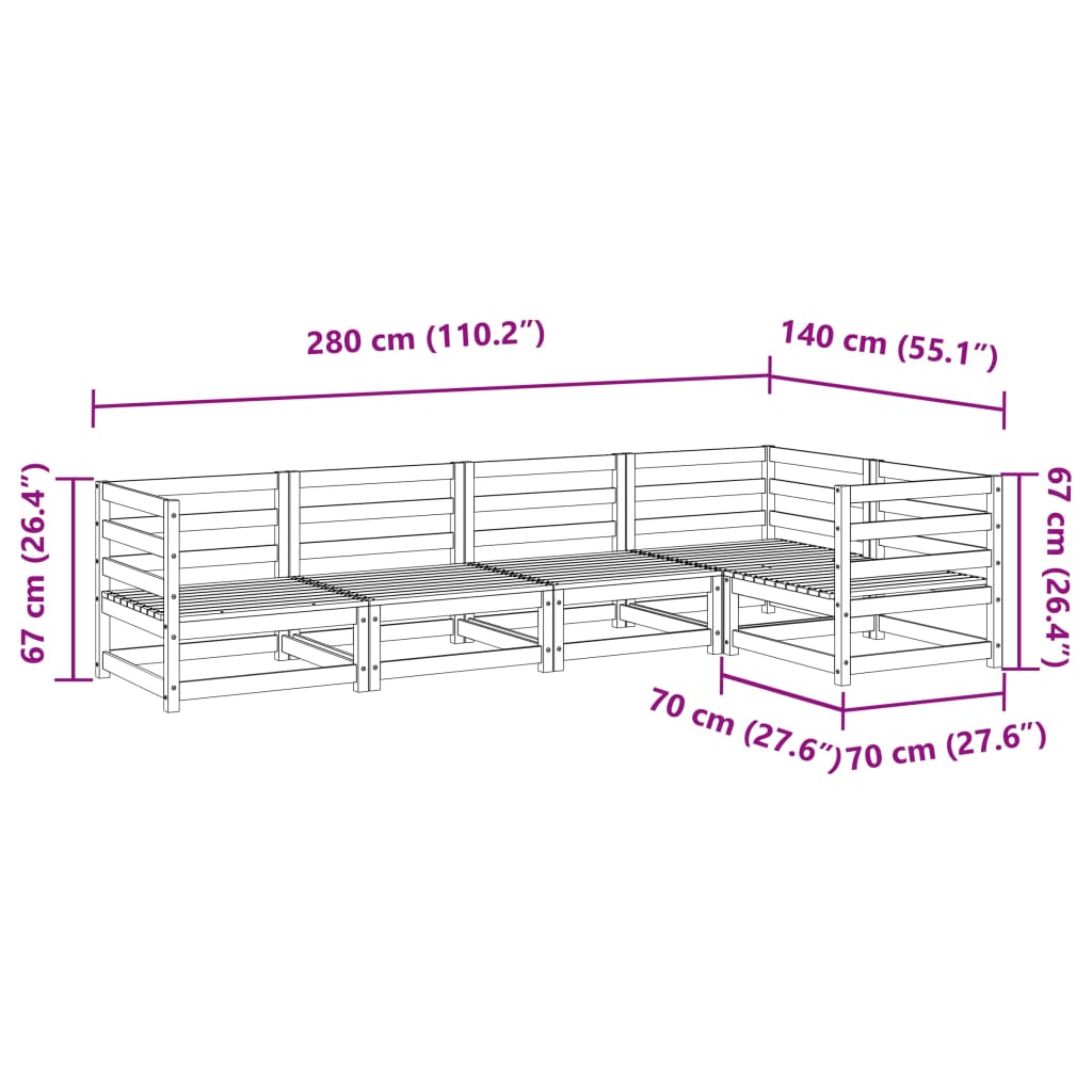 5 pcs conjunto de sofás para jardim madeira de pinho maciça