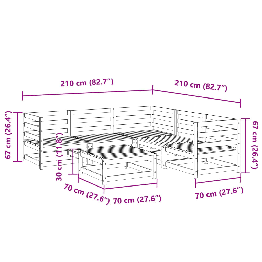 6 pcs conjunto sofás de jardim madeira de pinho maciça