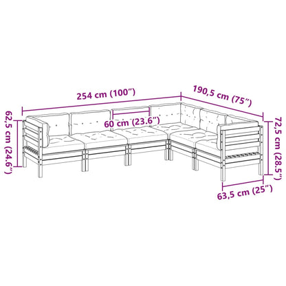 6 pcs conj. sofás jardim almofadões pinho maciço castanho cera