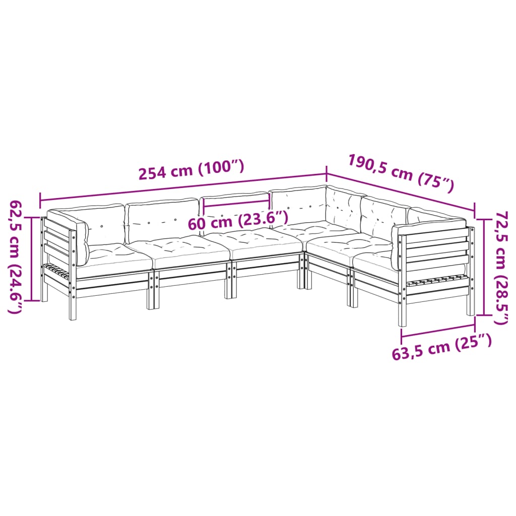 6 pcs conj. sofás jardim c/ almofadões madeira abeto-de-douglas