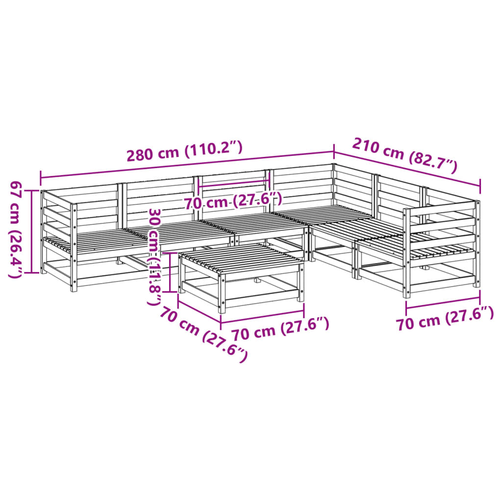 7 pcs conjunto sofás jardim madeira de pinho impregnada