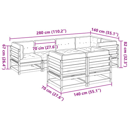 7 pcs conjunto sofás de jardim com almofadões pinho maciço