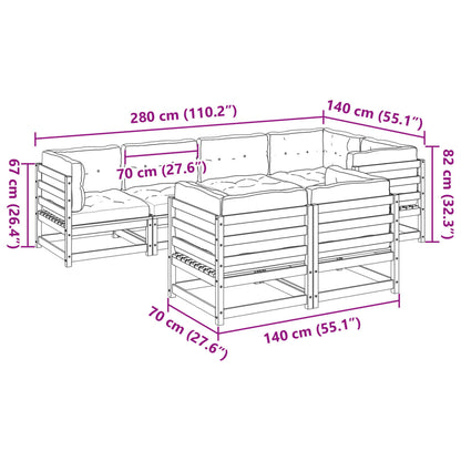 7 pcs conjunto sofás de jardim c/ almofadões pinho impregnado