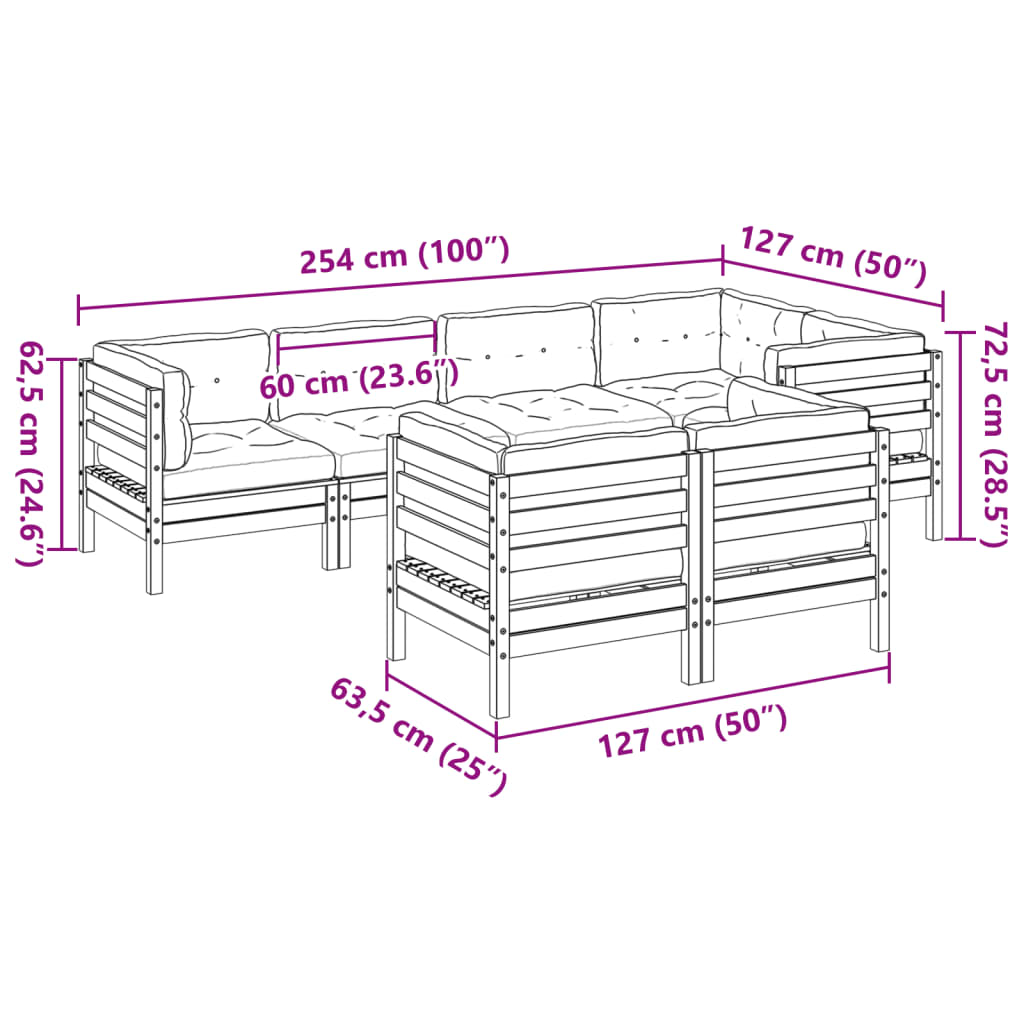 7 pcs conj. sofás jardim c/ almofadões madeira abeto-de-douglas