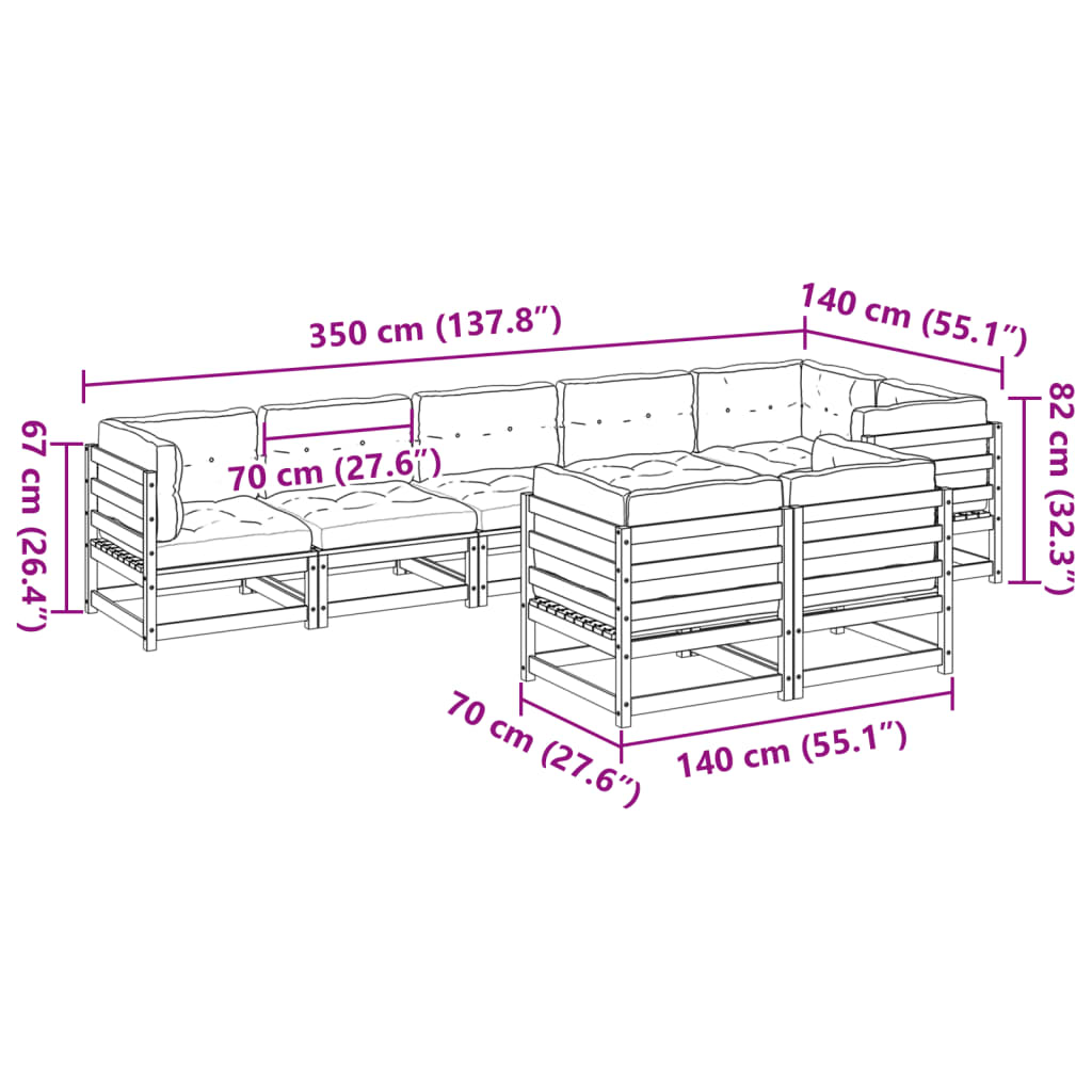 8pcs conj. sofás jardim c/ almofadões pinho maciço castanho mel