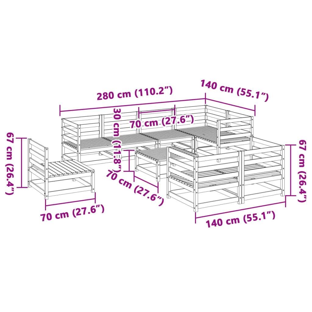 9 pcs conjunto sofás de jardim madeira de pinho castanho mel