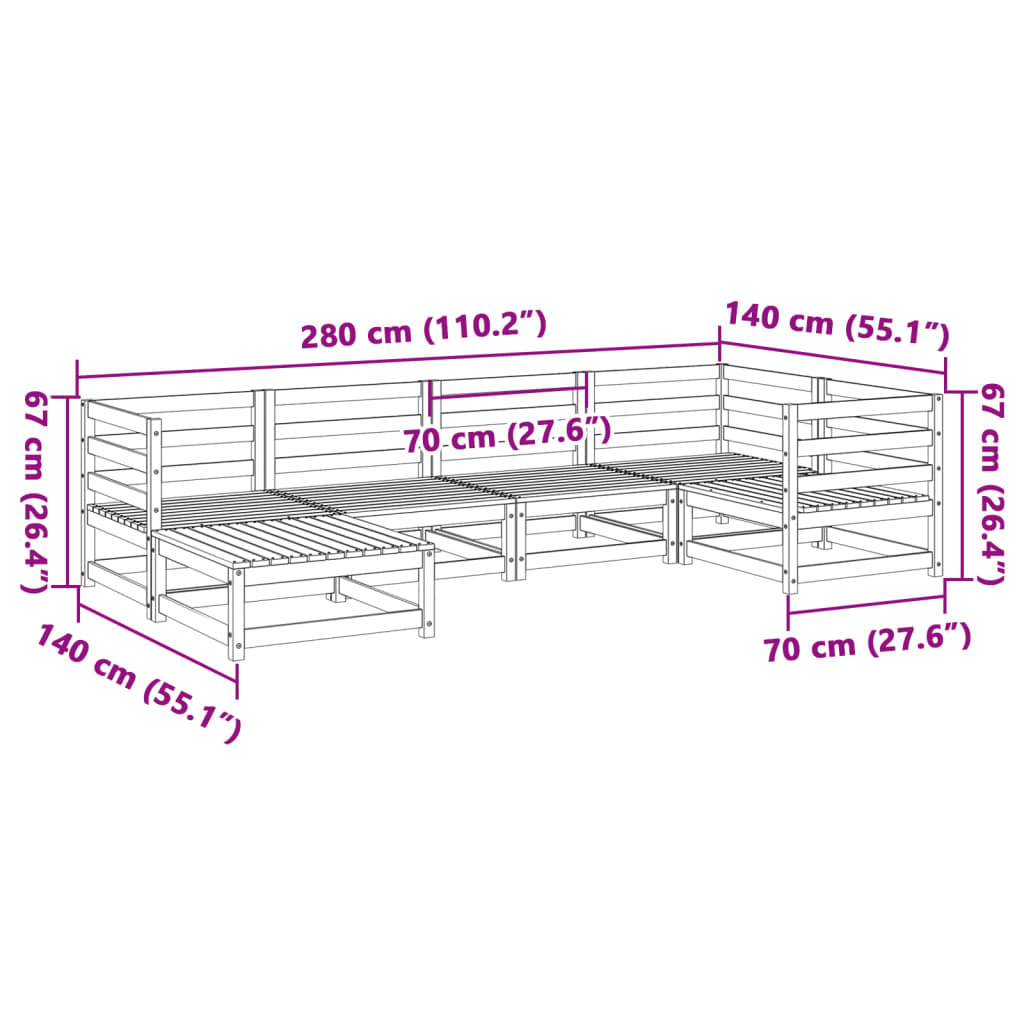 6 pcs conjunto sofás de jardim madeira de pinho maciça