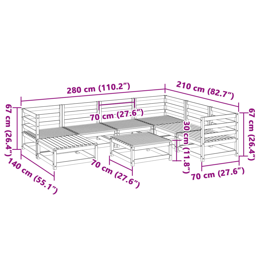 8 pcs conjunto sofás de jardim madeira de pinho castanho mel