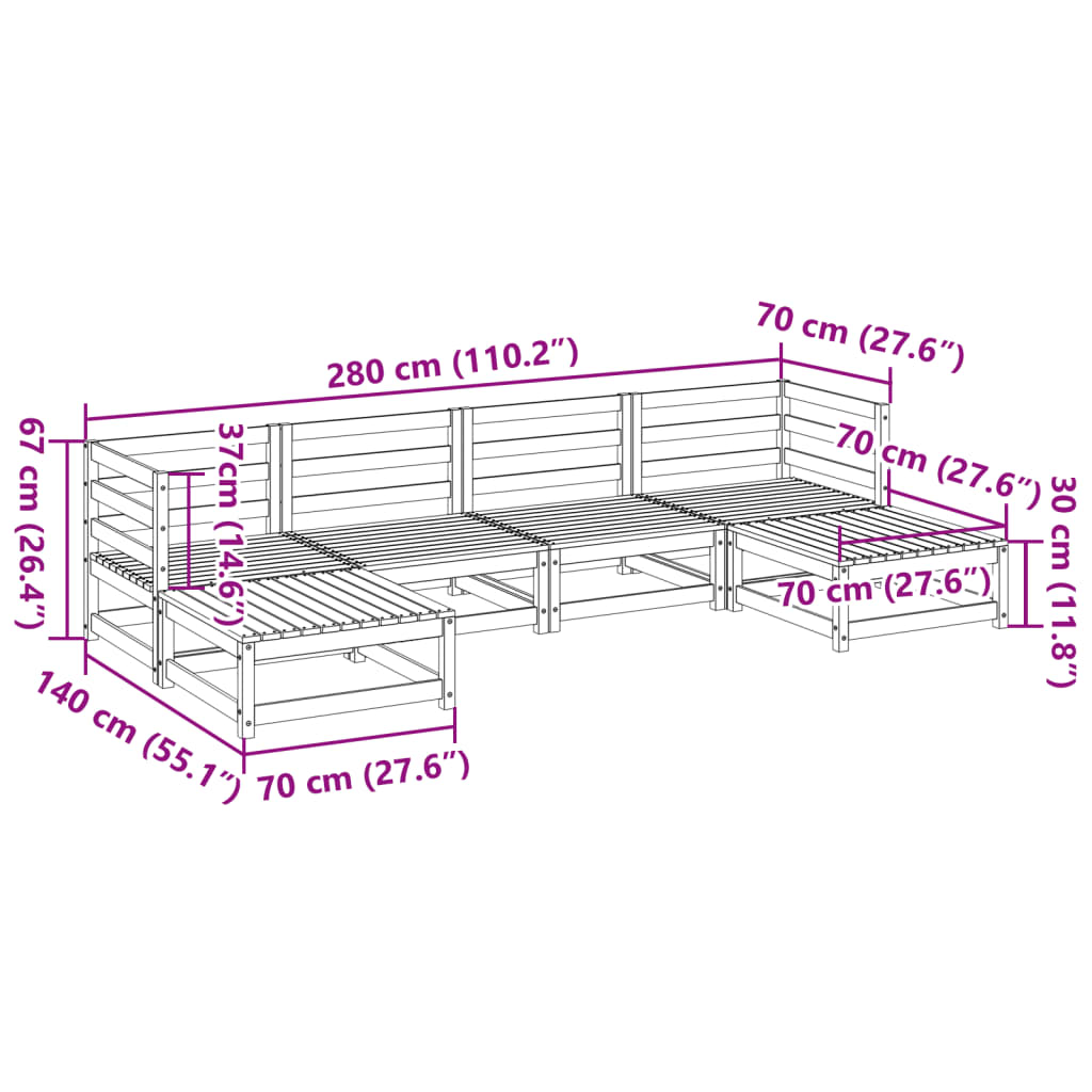 6 pcs conjunto sofás de jardim madeira de pinho maciça