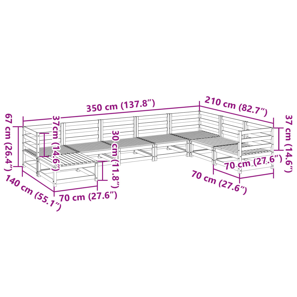 8 pcs conjunto sofás de jardim madeira de pinho castanho mel