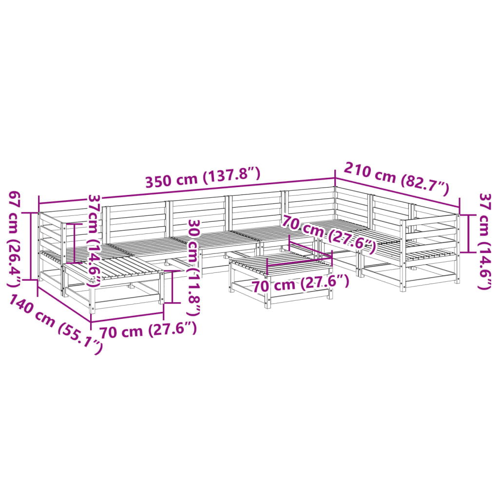 9 pcs conjunto sofás de jardim madeira de pinho maciço