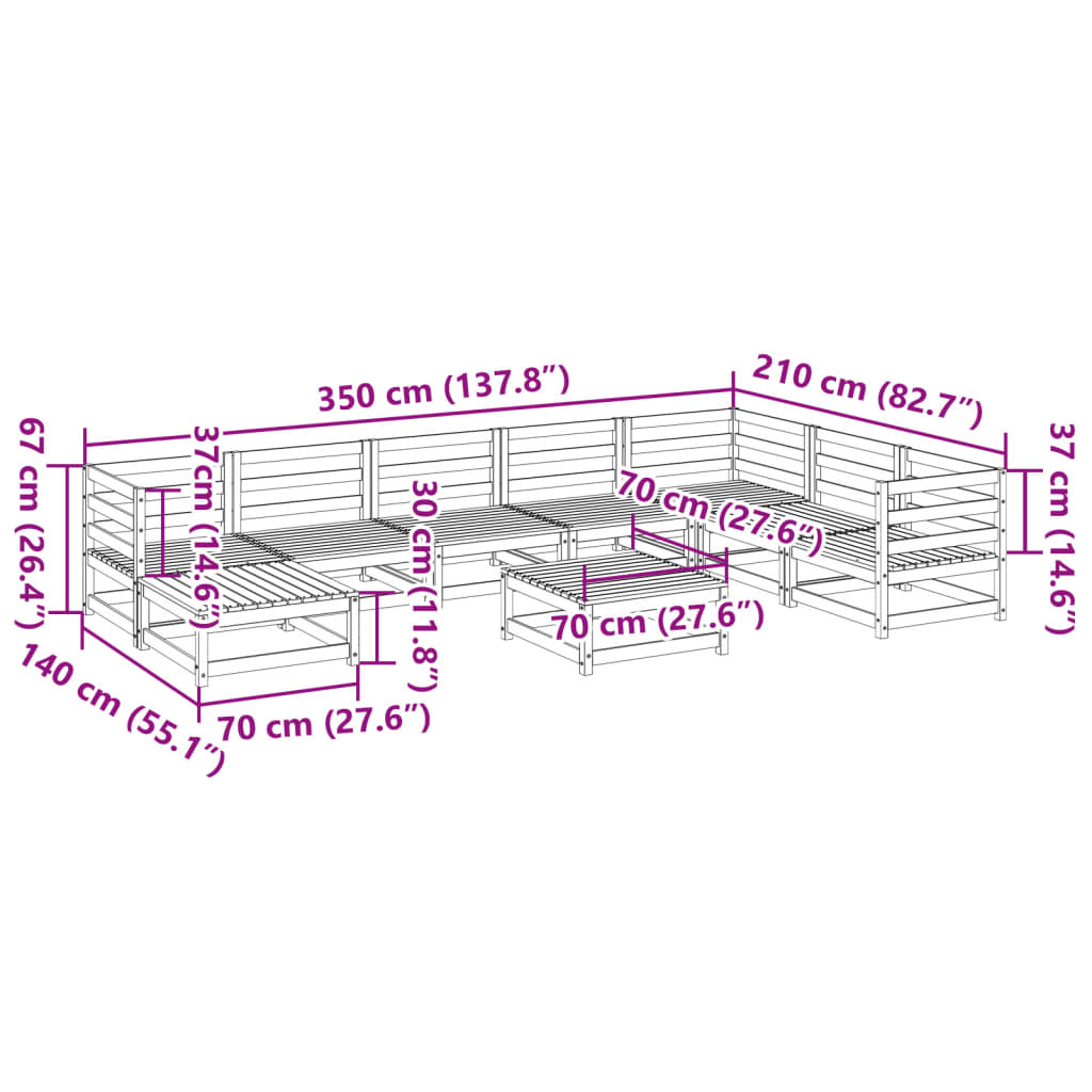 9 pcs conjunto sofás de jardim madeira de pinho castanho mel