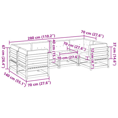 6 pcs conjunto de sofás de jardim c/ almofadões pinho maciço