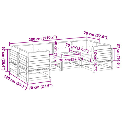 6 pcs conj. sofás jardim almofadões pinho maciço castanho cera