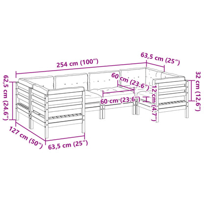 6 pcs conj. sofás jardim almofadões pinho maciço castanho cera