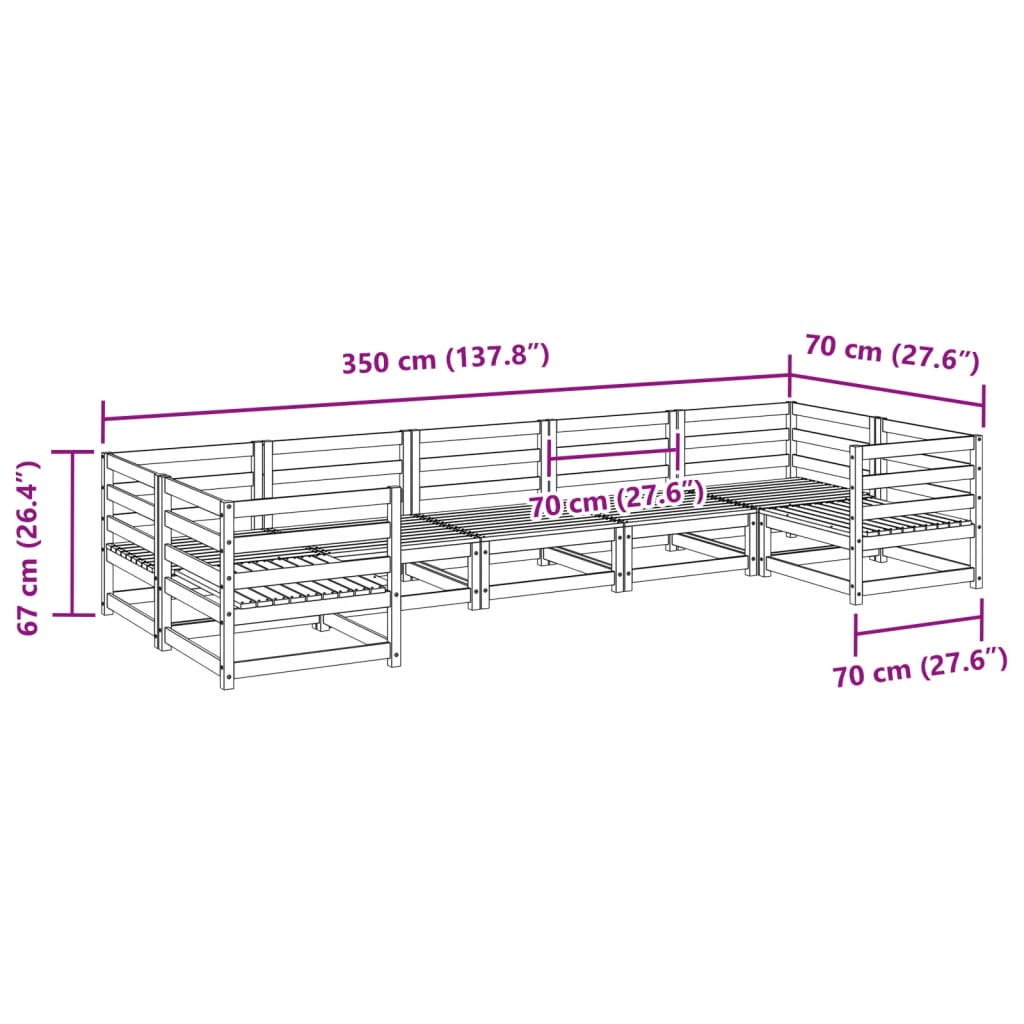 7 pcs conjunto de sofás para jardim madeira de pinho maciça