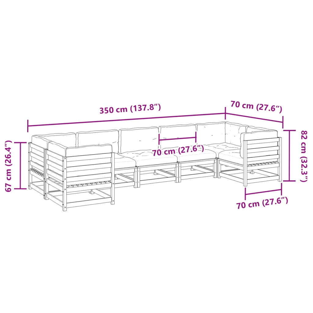 7 pcs conj. sofás jardim c/ almofadões madeira abeto-de-douglas