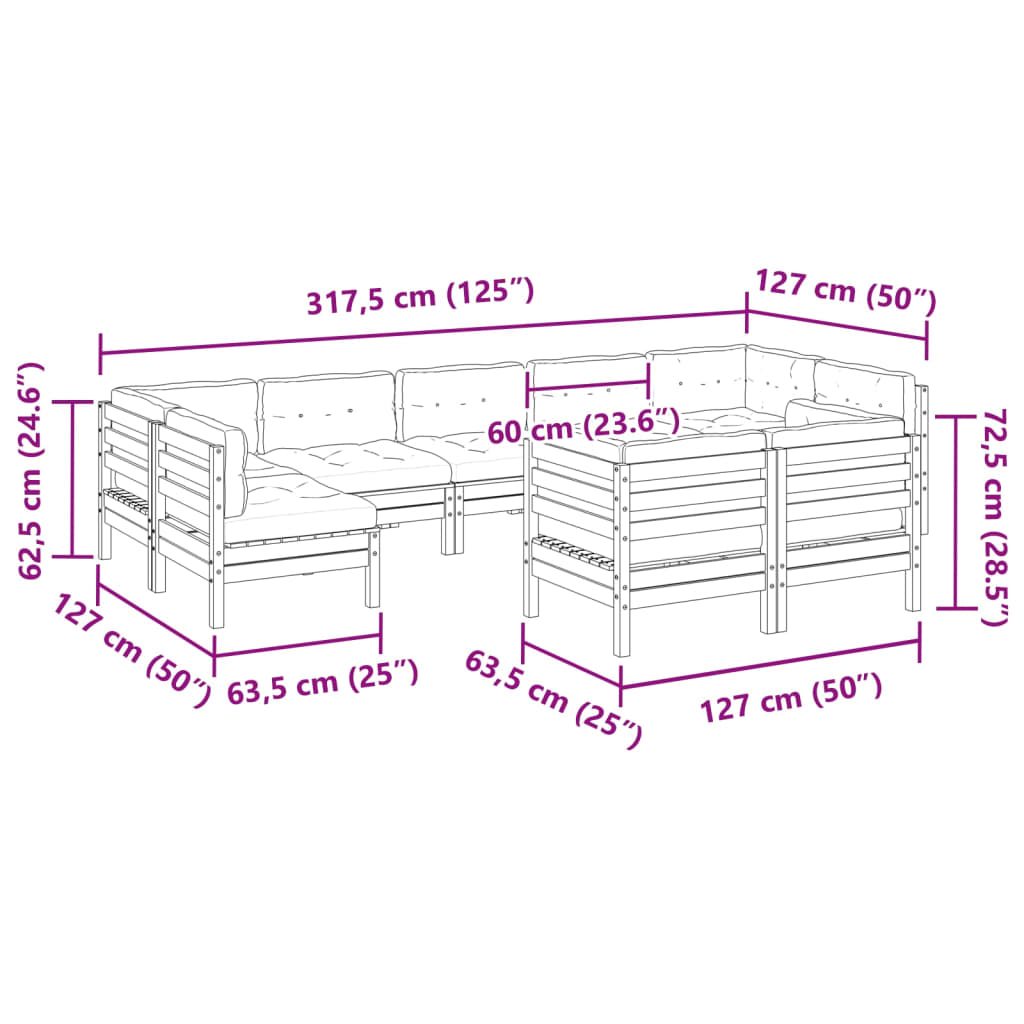 9pcs conj. sofás jardim c/ almofadões pinho maciço castanho mel