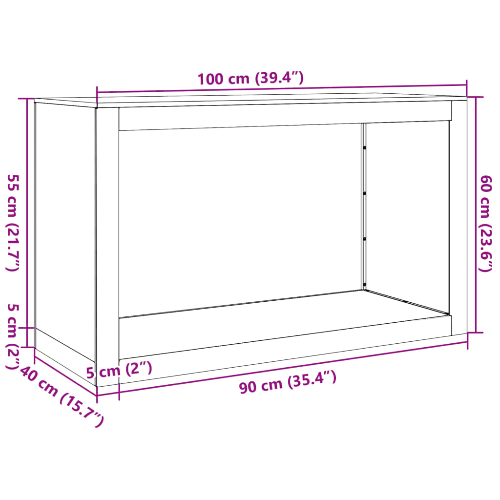 Suporte para lenha 100x40x60 cm aço preto