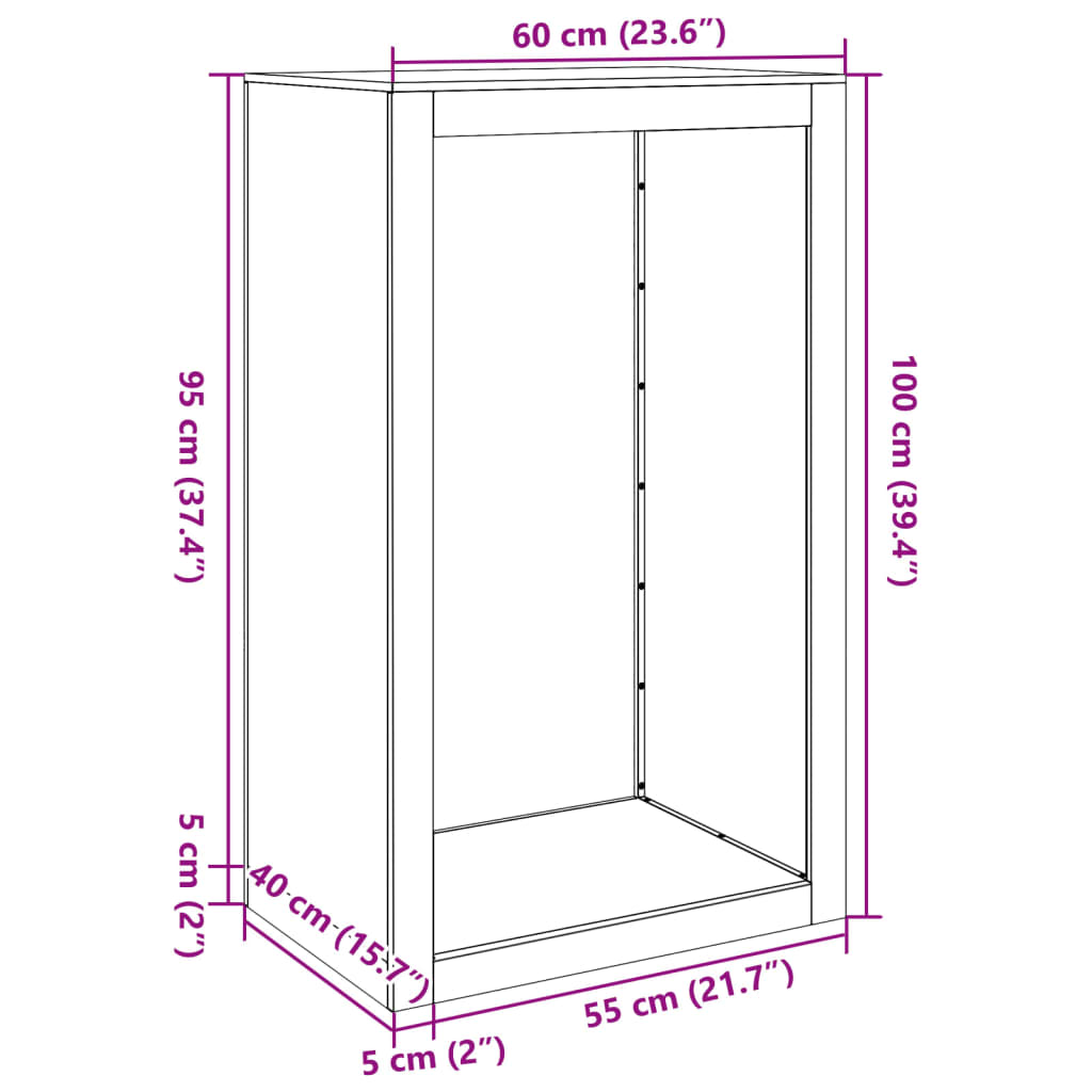 Suporte para lenha 60x40x100 cm aço inoxidável