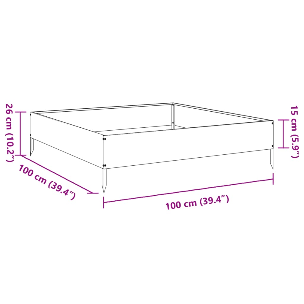 Canteiro elevado de jardim 100x100x26 cm aço branco