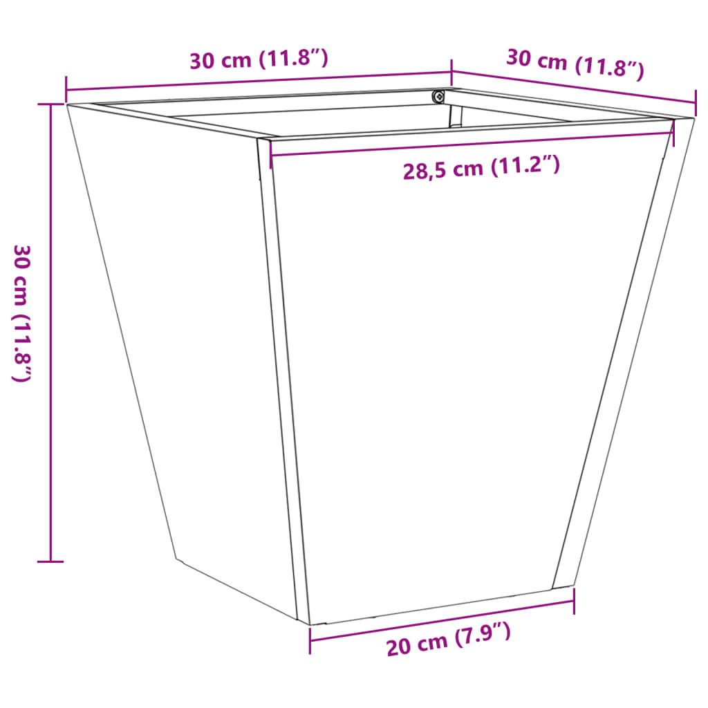 Vaso/floreira de jardim 30x30x30 cm aço preto