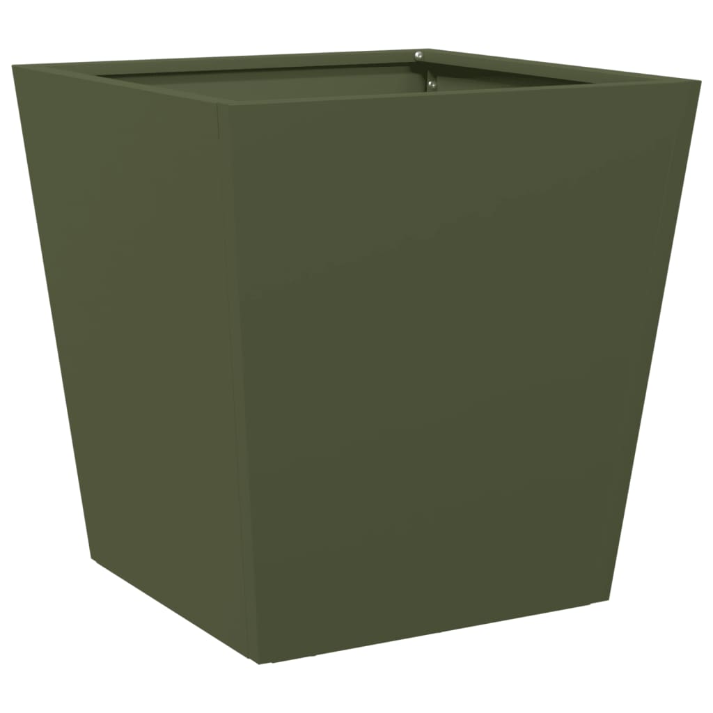 Vaso/floreira de jardim 2 pcs 40x40x40 cm aço verde azeitona