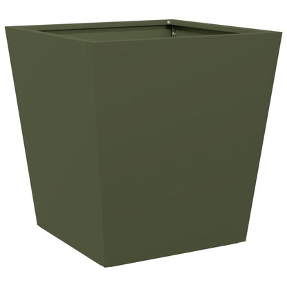 Vaso/floreira de jardim 2 pcs 40x40x40 cm aço verde azeitona