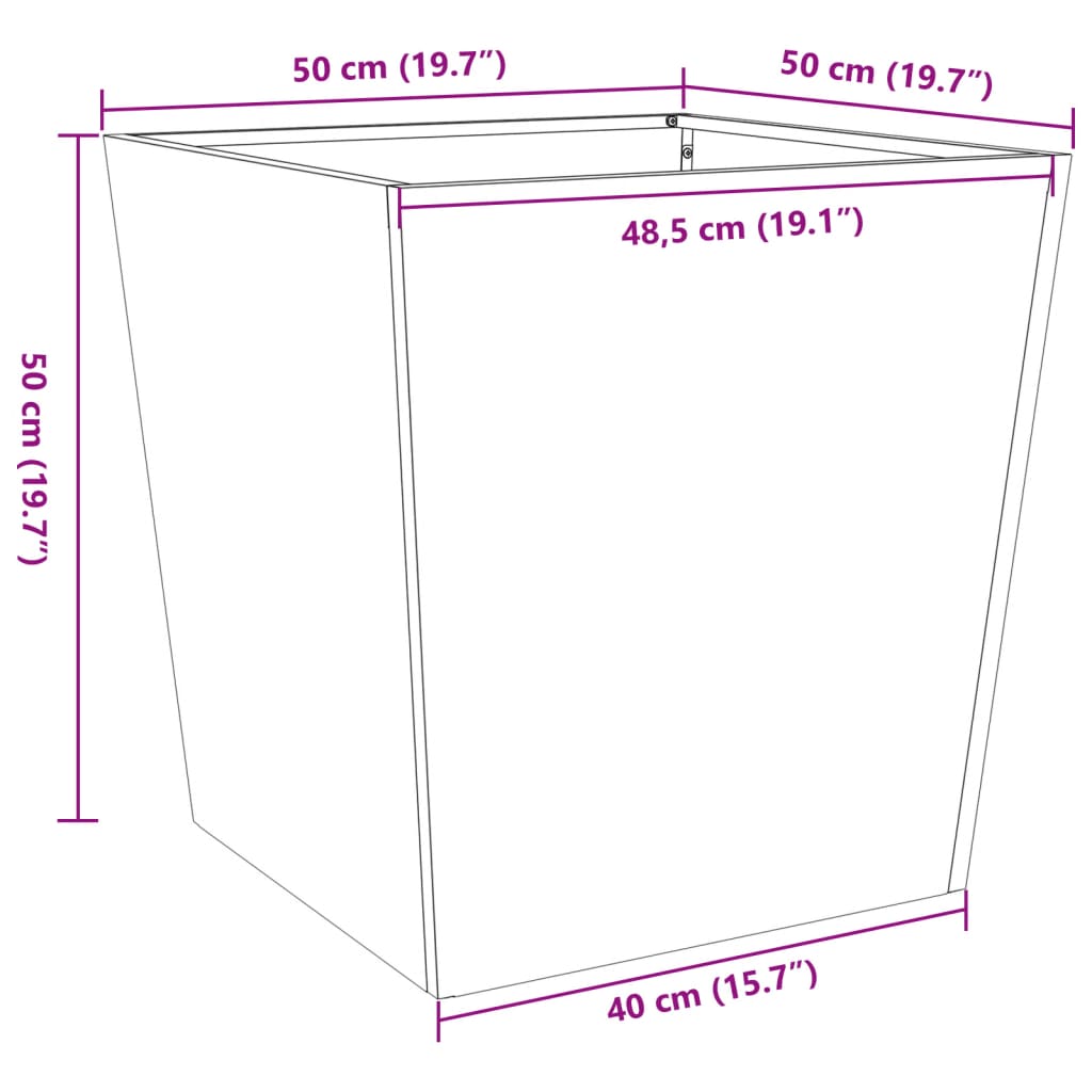 Vaso/floreira de jardim 50x50x50 cm aço inoxidável