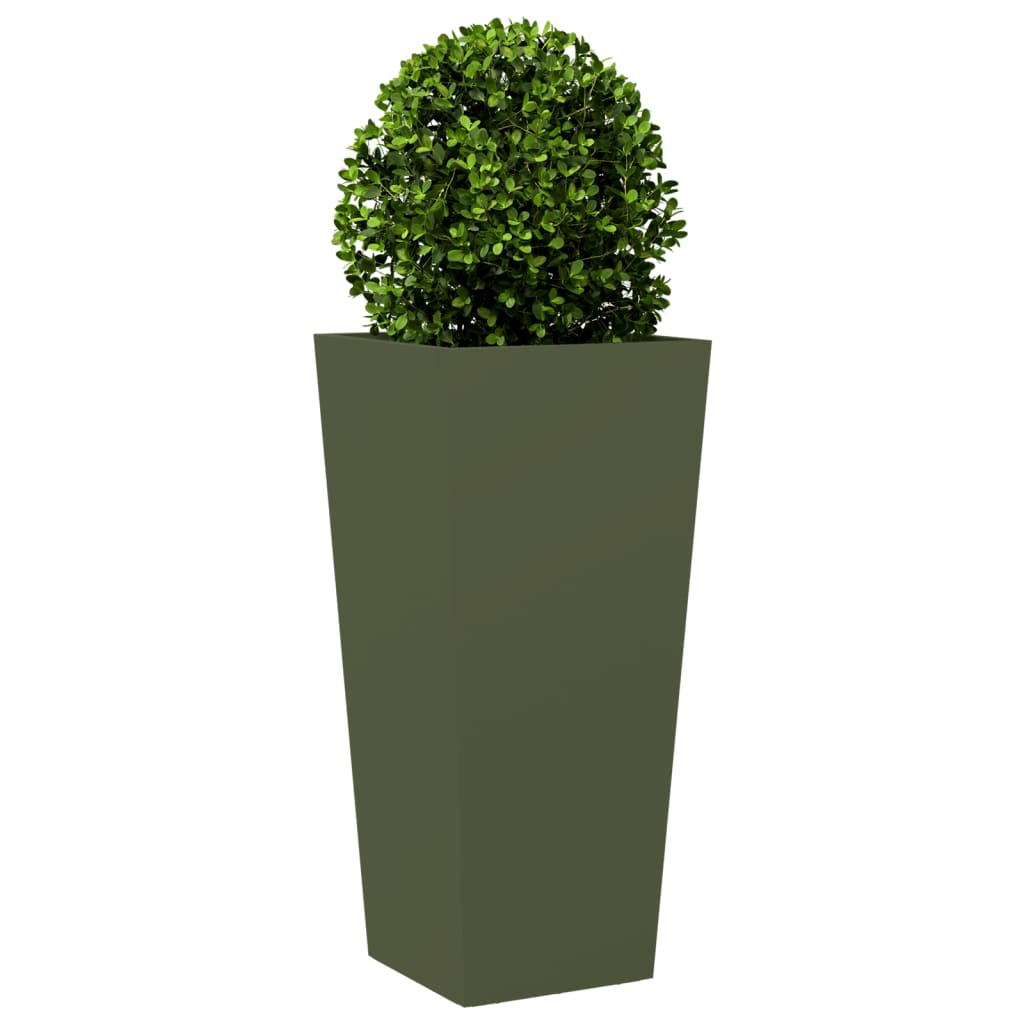 Vaso/floreira de jardim 35x35x75 cm aço verde azeitona