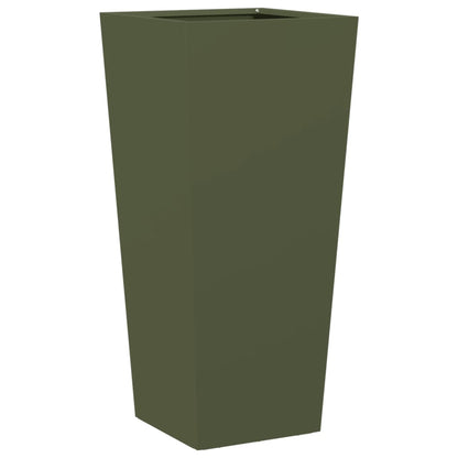 Vaso/floreira de jardim 2 pcs 35x35x75 cm aço verde azeitona