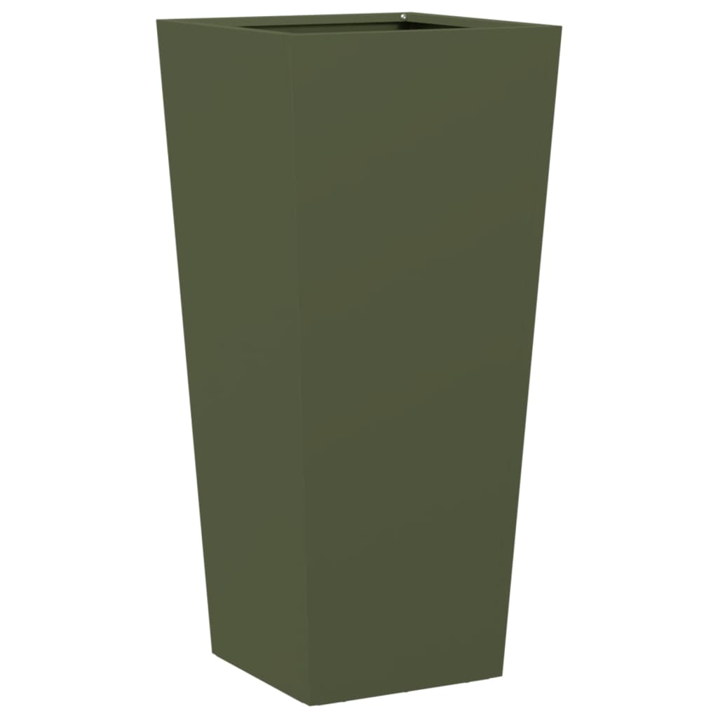 Vaso/floreira de jardim 2 pcs 35x35x75 cm aço verde azeitona