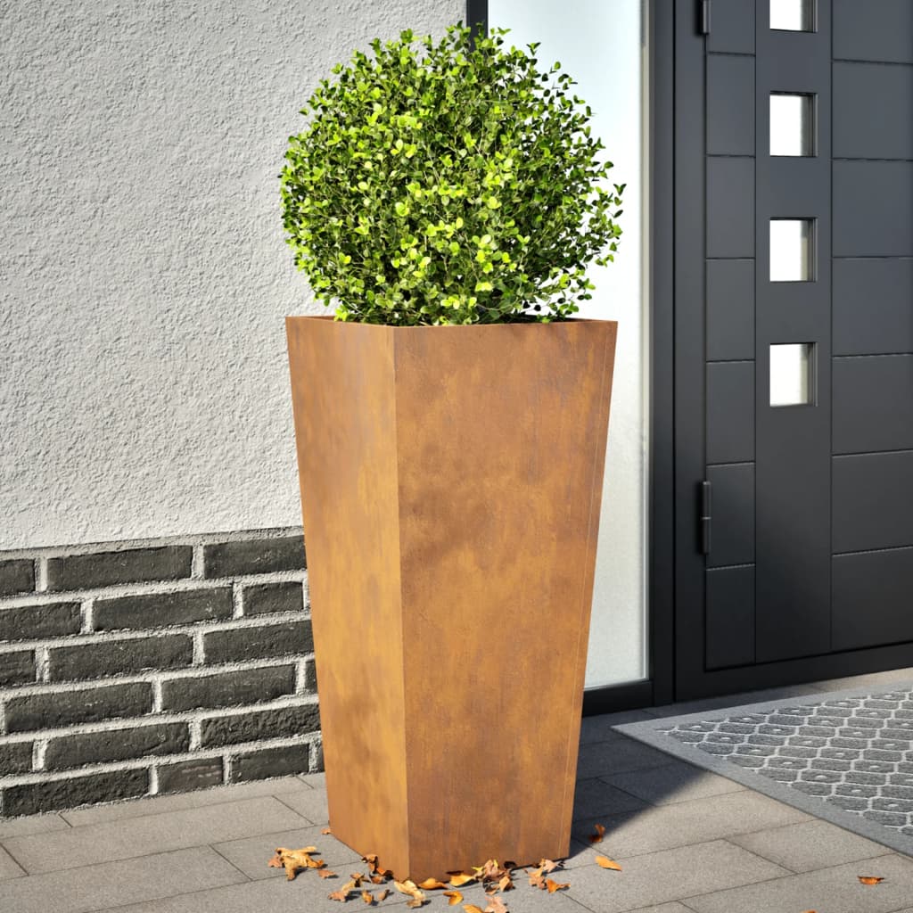 Vaso/floreira de jardim 2 pcs 35x35x75 cm aço corten