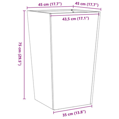 Vaso/floreira de jardim 45x45x75 cm aço antracite