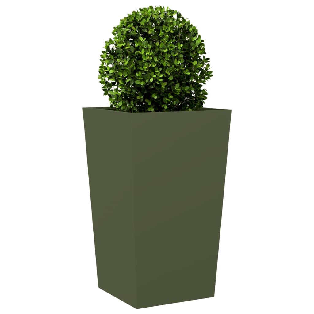 Vaso/floreira de jardim 2 pcs 45x45x75 cm aço verde azeitona