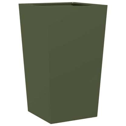 Vaso/floreira de jardim 2 pcs 45x45x75 cm aço verde azeitona