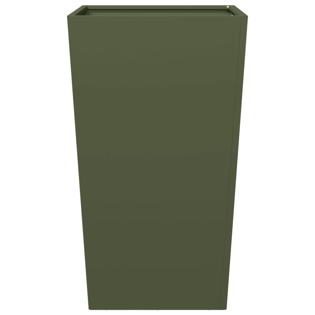 Vaso/floreira de jardim 2 pcs 45x45x75 cm aço verde azeitona