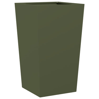 Vaso/floreira de jardim 2 pcs 45x45x75 cm aço verde azeitona