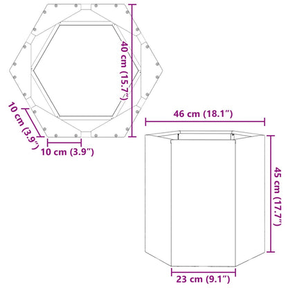 Vaso/floreira de jardim hexagonal 46x40x45 cm aço preto