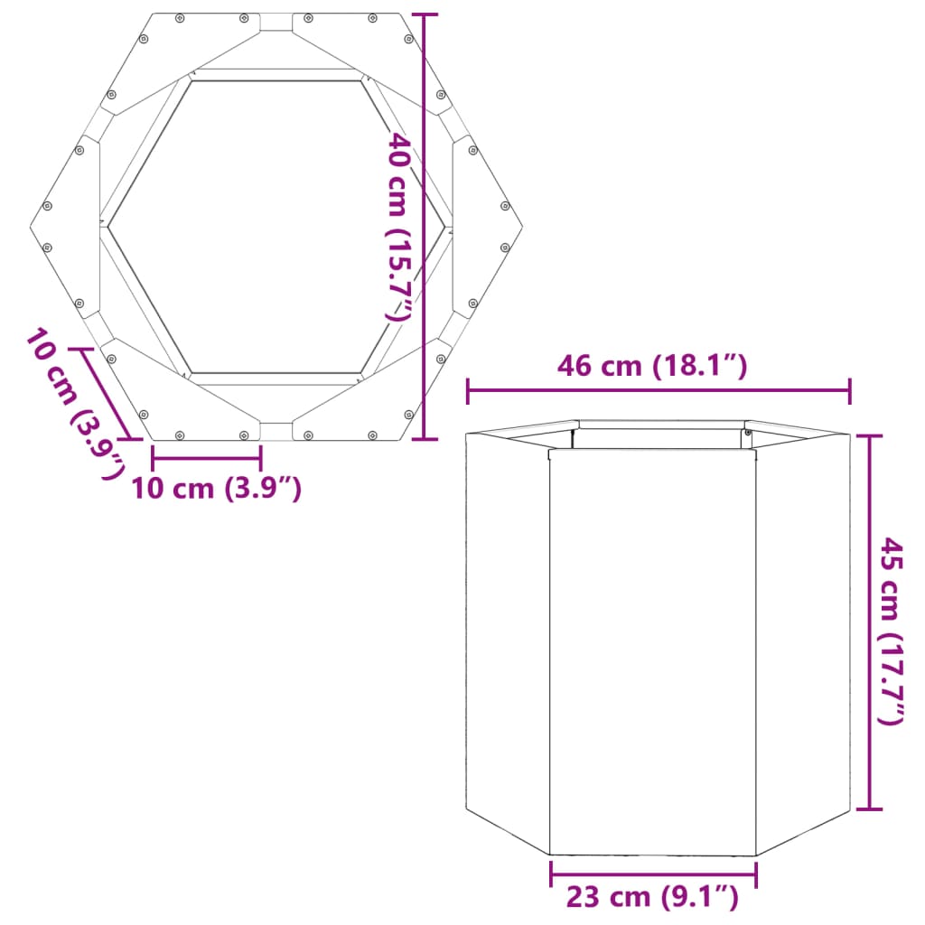 Vaso/floreira de jardim hexagonal 46x40x45 cm aço branco