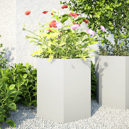 Vaso/floreira de jardim 2 pcs hexagonal 46x40x45 cm aço branco