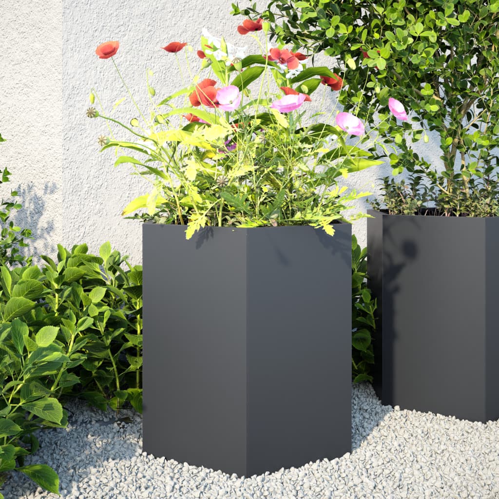 Vaso/floreira jardim 2 pcs hexagonal 46x40x45 cm aço antracite